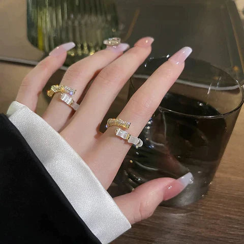 Opal Bamboo Design Ring | Adjustable Statement Jewellery-State of Style