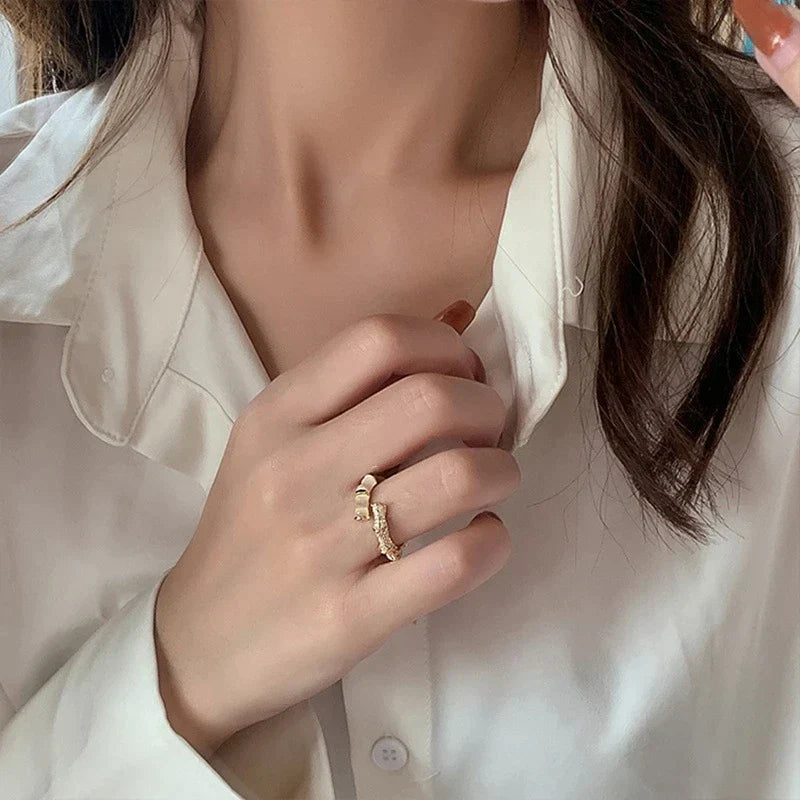Opal Bamboo Design Ring | Adjustable Statement Jewellery-State of Style
