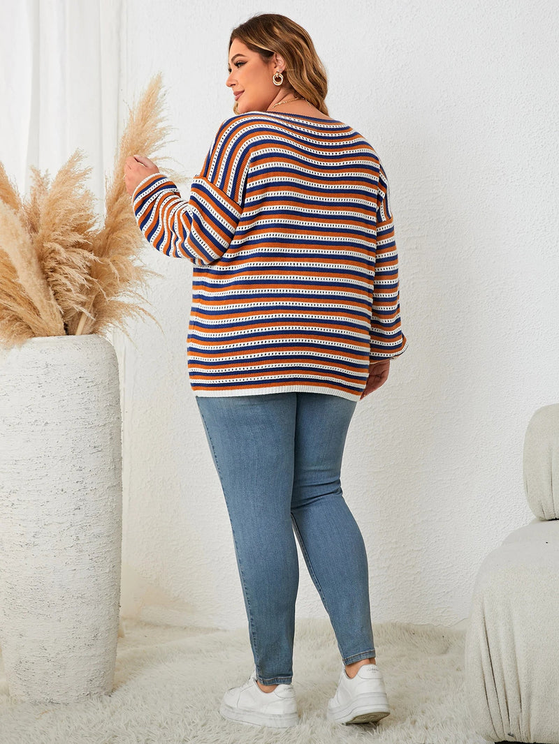 Oversized Wool Blend Striped Pullover-Striped/Multicolour-XL-State of Style