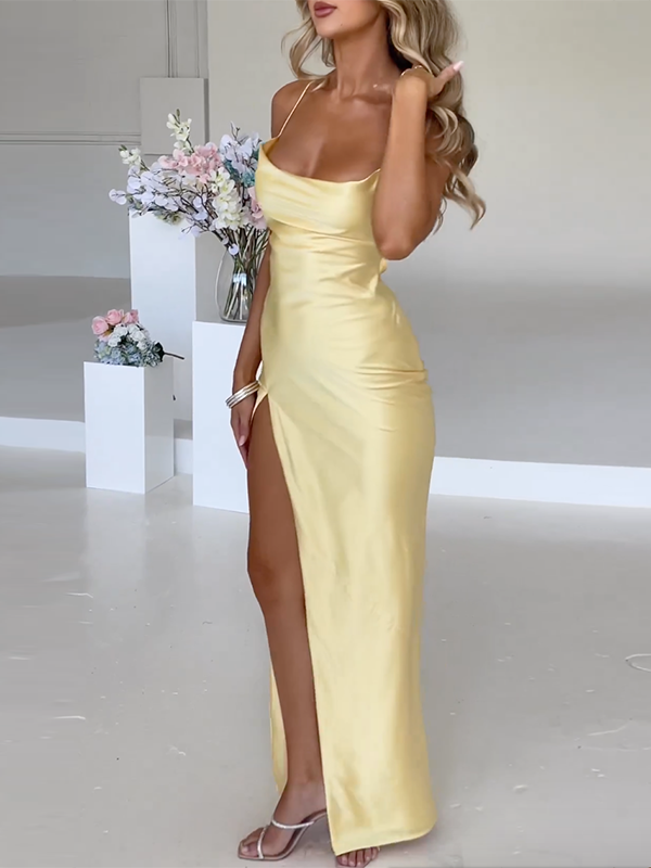 Plain Maxi Dress with Side Split – Nayla-Red-S-State of Style