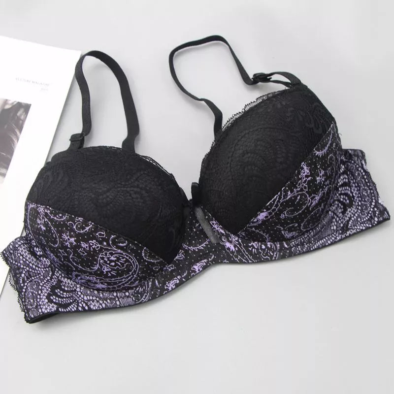 Plus Size Embroidered Lace Push-Up Bra-Black-12B-State of Style