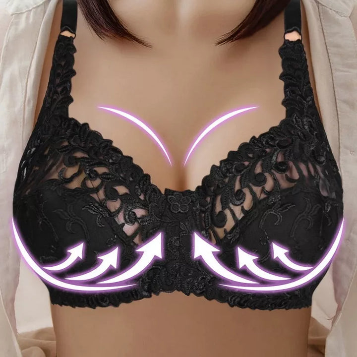 Plus Size Embroidered Lace Push-Up Bra – Elegant & Supportive-Black-10CD-State of Style