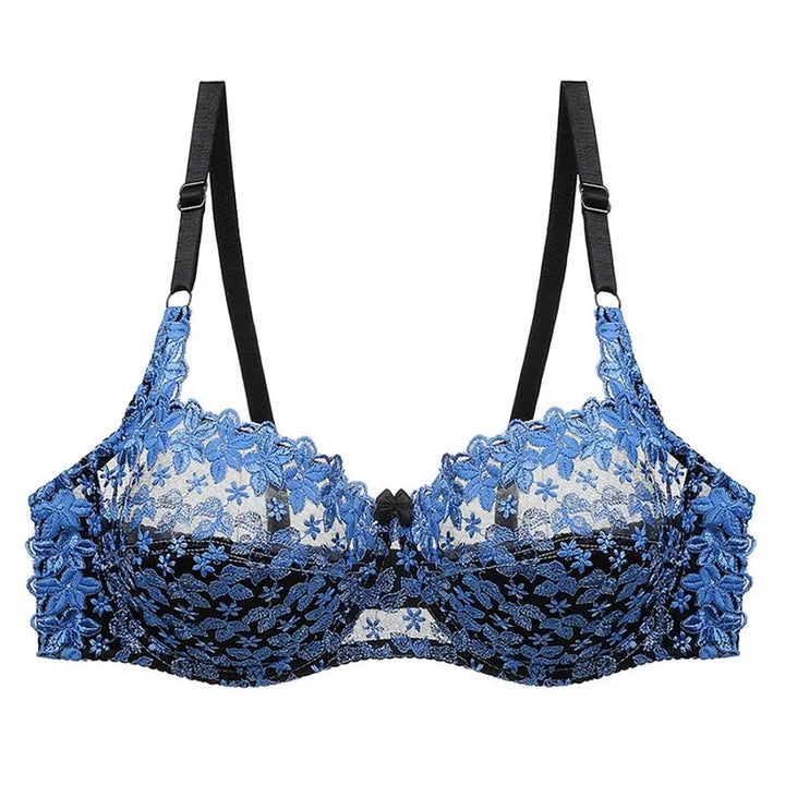 Plus Size Embroidered Lace Push-Up Bra – Elegant & Supportive-Blue-10CD-State of Style