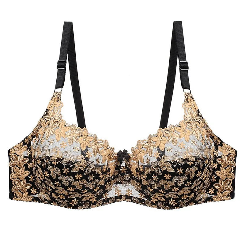Plus Size Embroidered Lace Push-Up Bra – Elegant & Supportive-Gold-10CD-State of Style