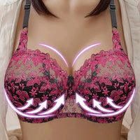 Plus Size Embroidered Lace Push-Up Bra – Elegant & Supportive-Red-10CD-State of Style