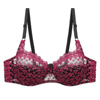 Plus Size Embroidered Lace Push-Up Bra – Elegant & Supportive-Red-10CD-State of Style