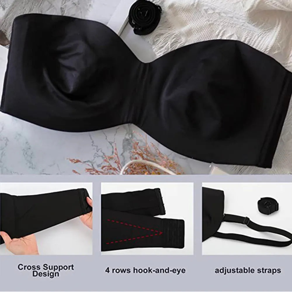 Plus Size Non-Slip Convertible Bandeau Bra – Supportive & Versatile-Black-10-B-State of Style