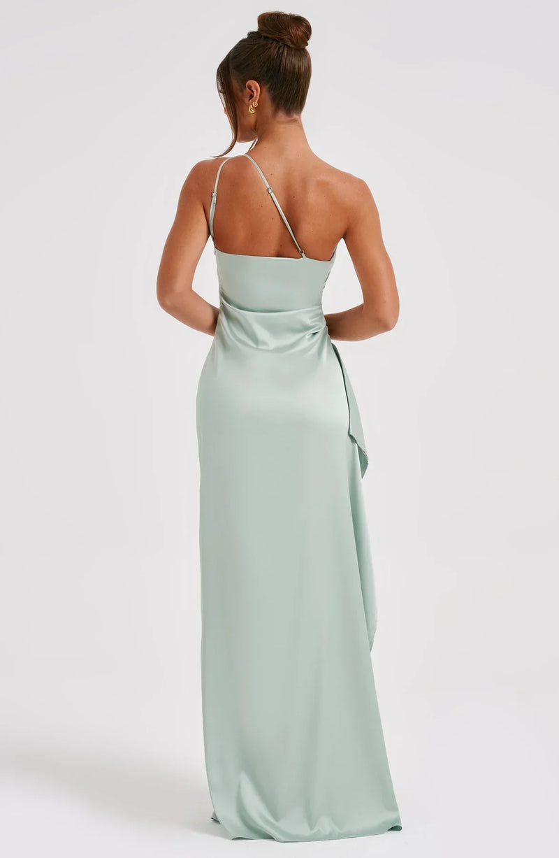 Satin Split Dress with One Shoulder - Vivienne-Red-XS-State of Style