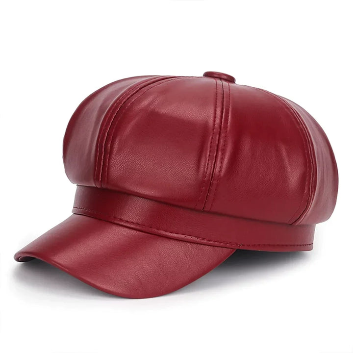 Serene Leather Beret | Stylish and Cool-Red-State of Style