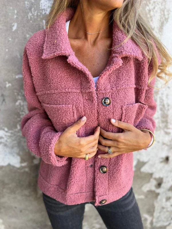 Short Teddy Coat - Dion | Warm with Stylish Lapel Collar-Pink-S-State of Style