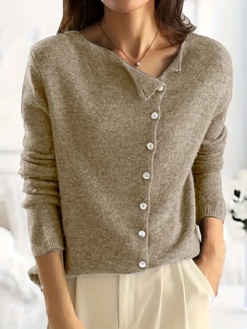 Smooth Asymmetrical Vest with Button Closure - Sienna-Khaki-S-State of Style
