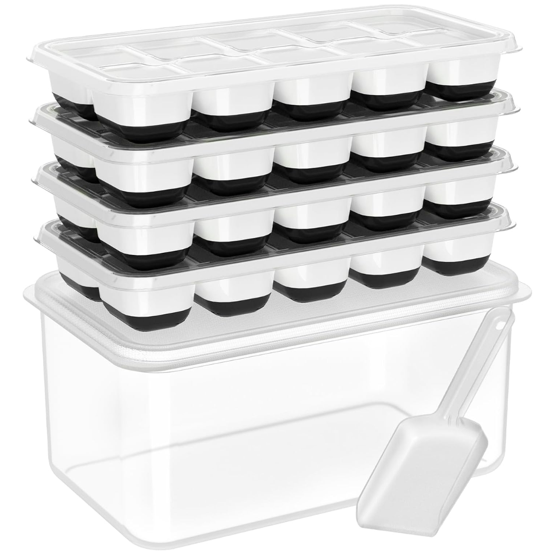 Stackable Silicone Ice Cube Trays with Storage Bin-Black and White-State of Style