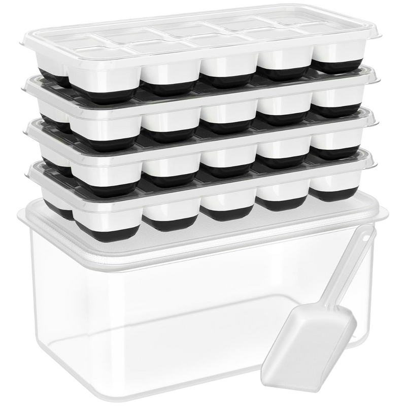 Stackable Silicone Ice Cube Trays with Storage Bin-Black and White-State of Style