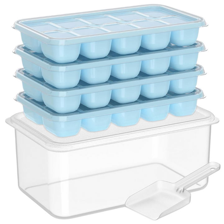 Stackable Silicone Ice Cube Trays with Storage Bin-Blue-State of Style