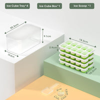Stackable Silicone Ice Cube Trays with Storage Bin-White-Green-State of Style