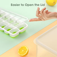 Stackable Silicone Ice Cube Trays with Storage Bin-White-Green-State of Style
