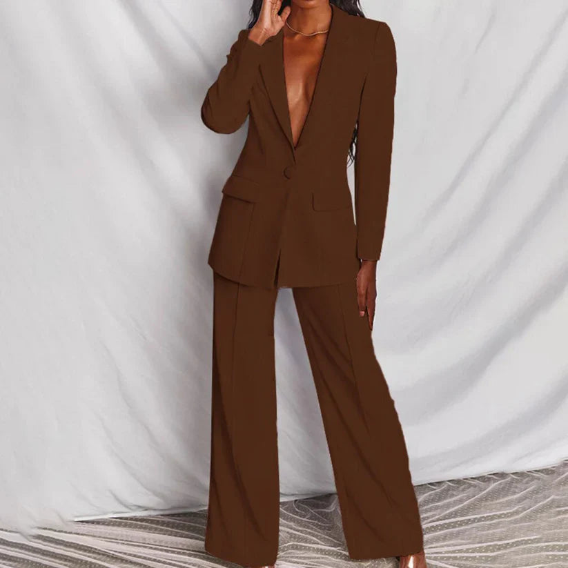 Stylish 2-Piece Women's Suit - Eveline-Brown-S-State of Style