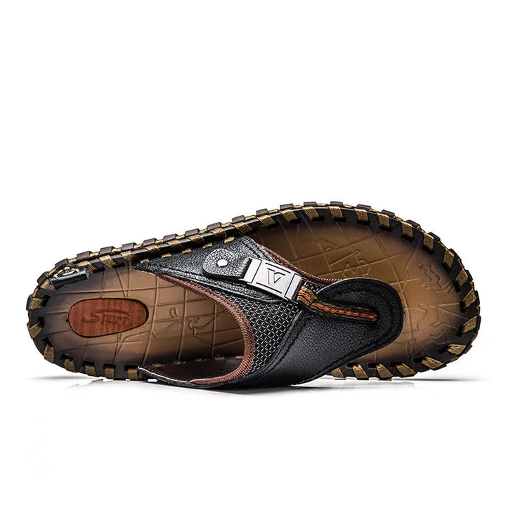 Stylish Leather Flip-Flops - Levi-Black-5.0-State of Style