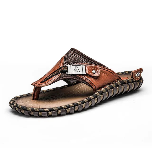 Stylish Leather Flip-Flops - Levi-Brown-5.0-State of Style