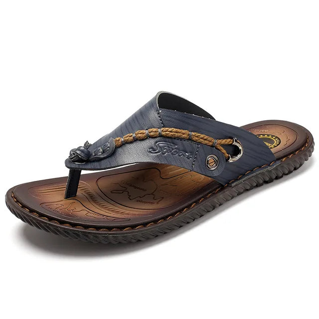 Stylish Leather Flip-Flops - Levi-Grey-5.0-State of Style