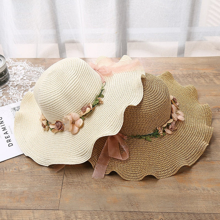 Summer hat with floral pattern – Liora-Beige-State of Style