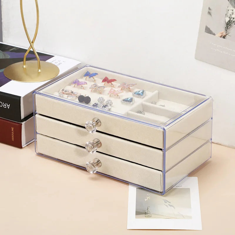 Three-Layer Transparent Jewellery Box-GRAY-State of Style