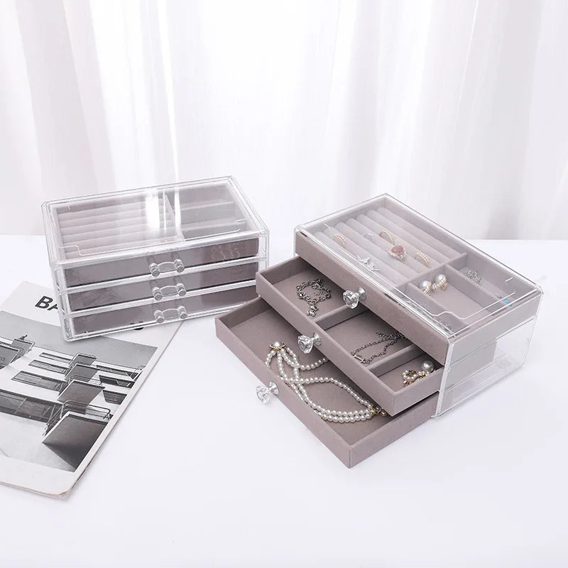 Three-Layer Transparent Jewellery Box-GRAY-State of Style