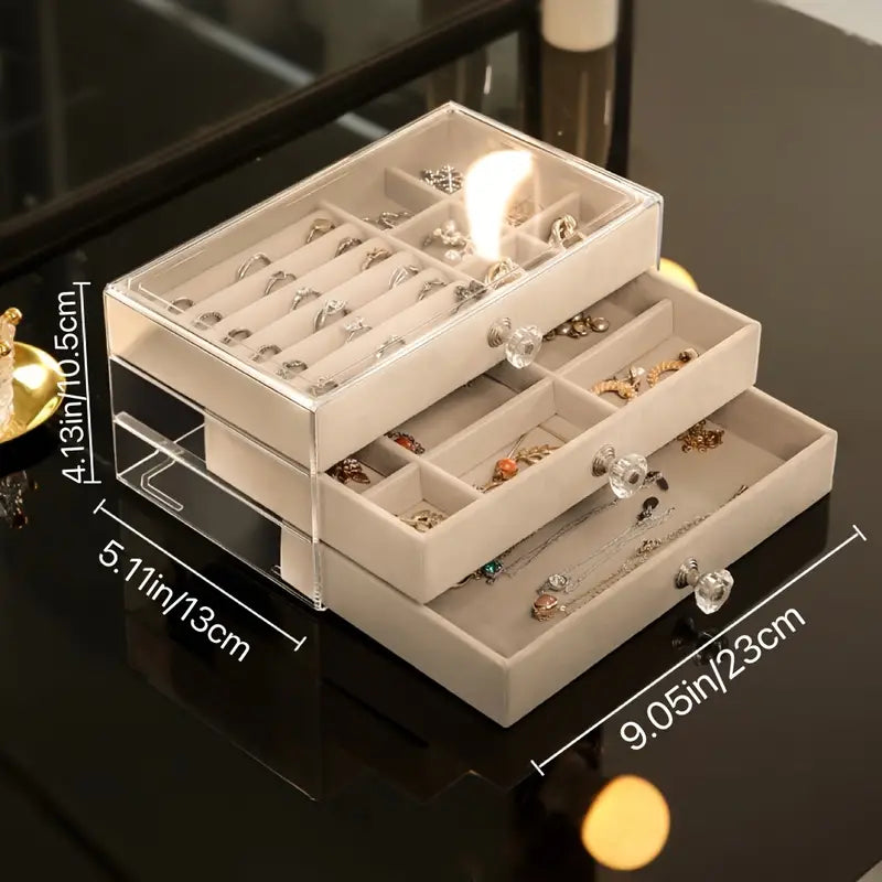 Three-Layer Transparent Jewellery Box-GRAY-State of Style