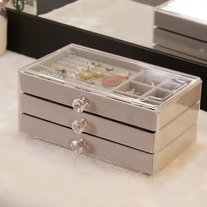 Three-Layer Transparent Jewellery Box-GRAY-State of Style