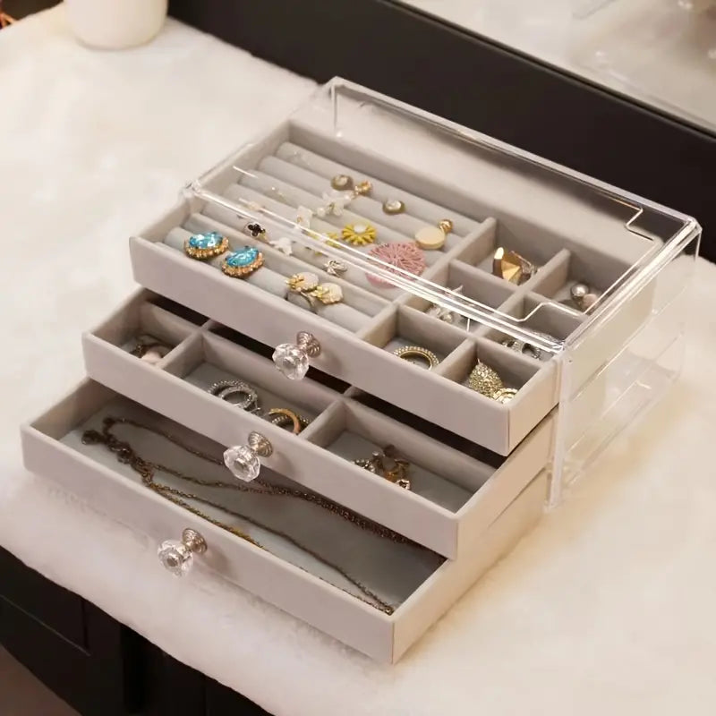 Three-Layer Transparent Jewellery Box-GRAY-State of Style