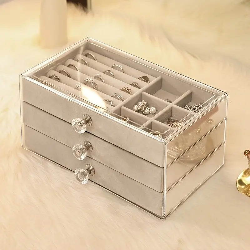 Three-Layer Transparent Jewellery Box-GRAY-State of Style