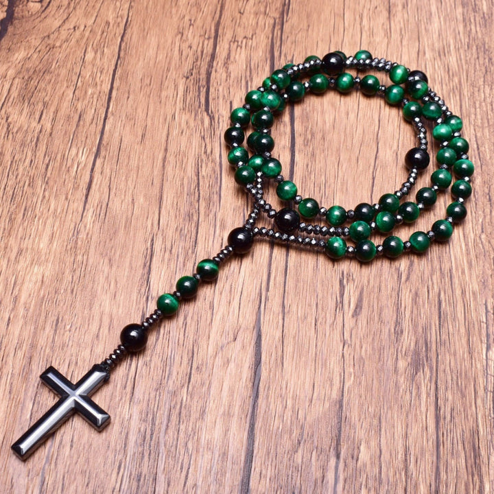 Tiger Eye and Lapis Lazuli Cross Rosary Necklace for Men - Orion-Tiger Eye-State of Style