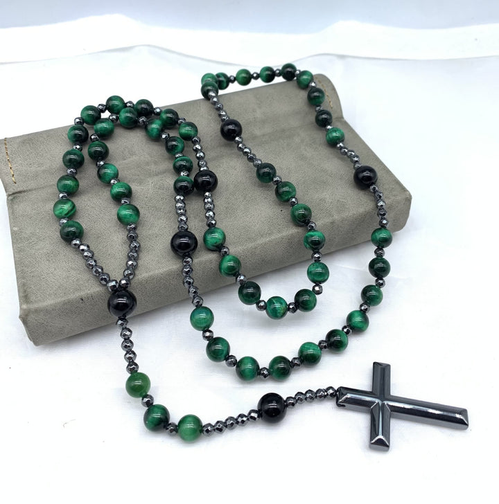 Tiger Eye and Lapis Lazuli Cross Rosary Necklace for Men - Orion-Tiger Eye-State of Style