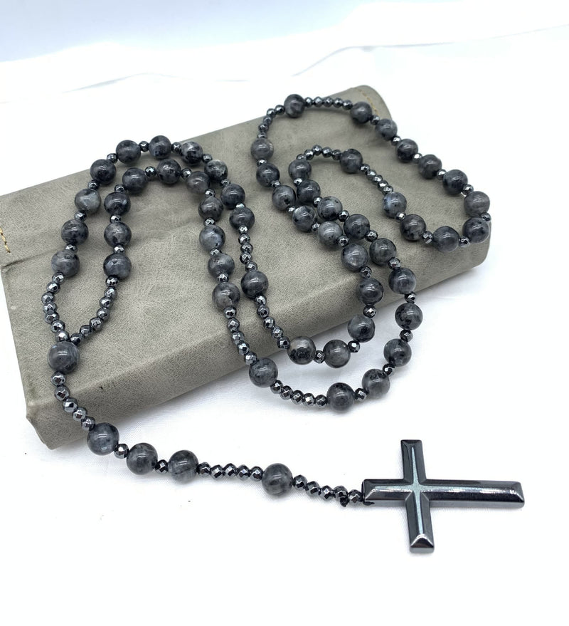 Tiger Eye and Lapis Lazuli Cross Rosary Necklace for Men - Orion-Tiger Eye-State of Style