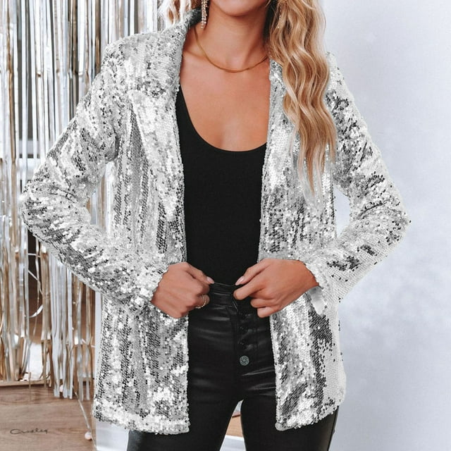Trendy Sequined Blazer - Olivia-Silver-S-State of Style