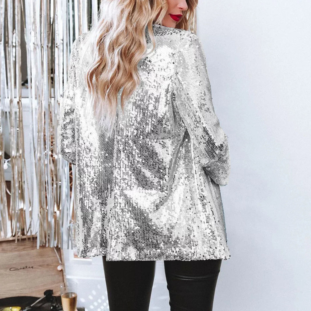 Trendy Sequined Blazer - Olivia-Silver-S-State of Style