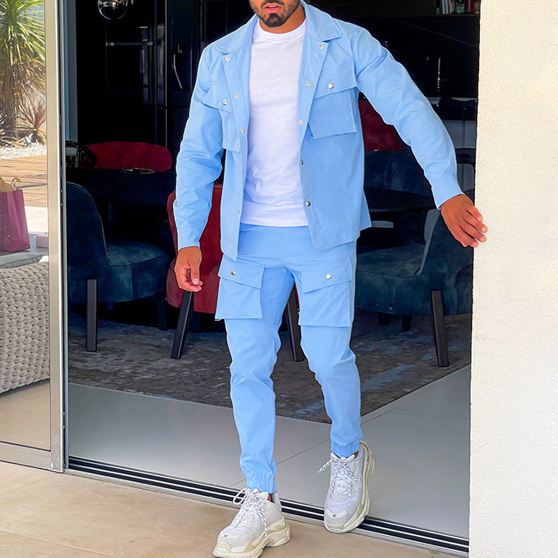 Two-Piece Cargo Set for Men - NomadCargo-Blue-S-State of Style