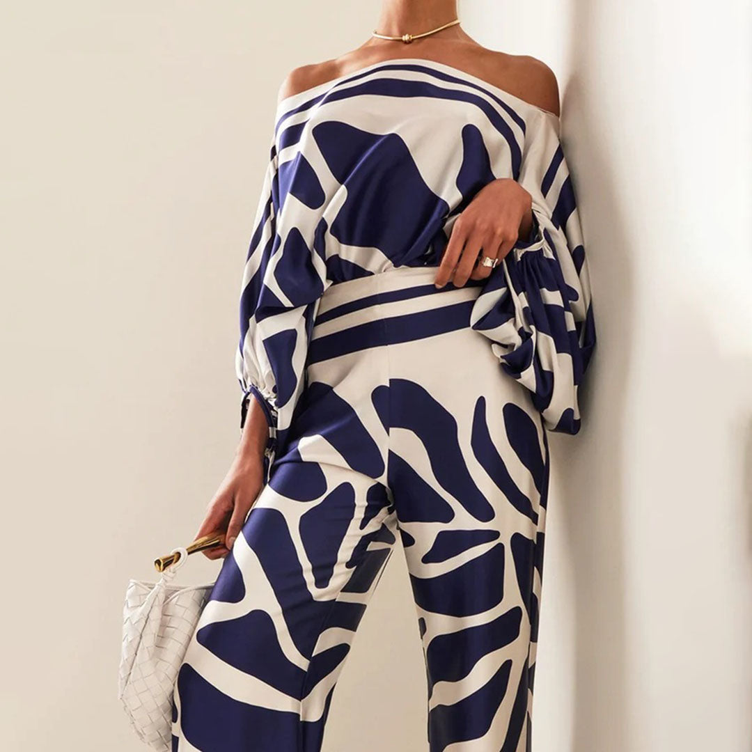 Two-Piece Satin Set with Pattern – Selena-Black-S-State of Style