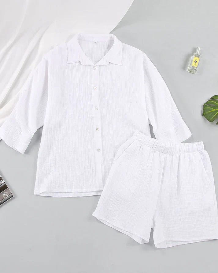 Two-piece summer combo with structure for women – Tabea-White-S-State of Style