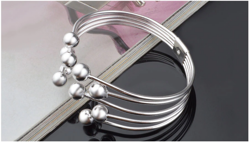 Wide Open Bracelet with Silver Beads-State of Style