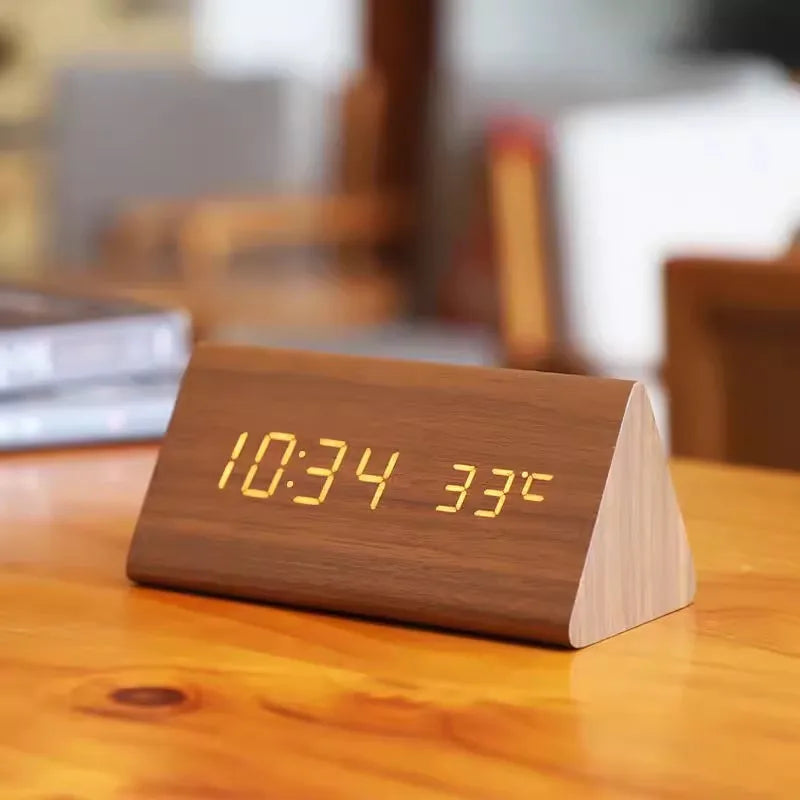 Wooden LED Clock with Voice Control - EcoClock-Black block-shaped-State of Style