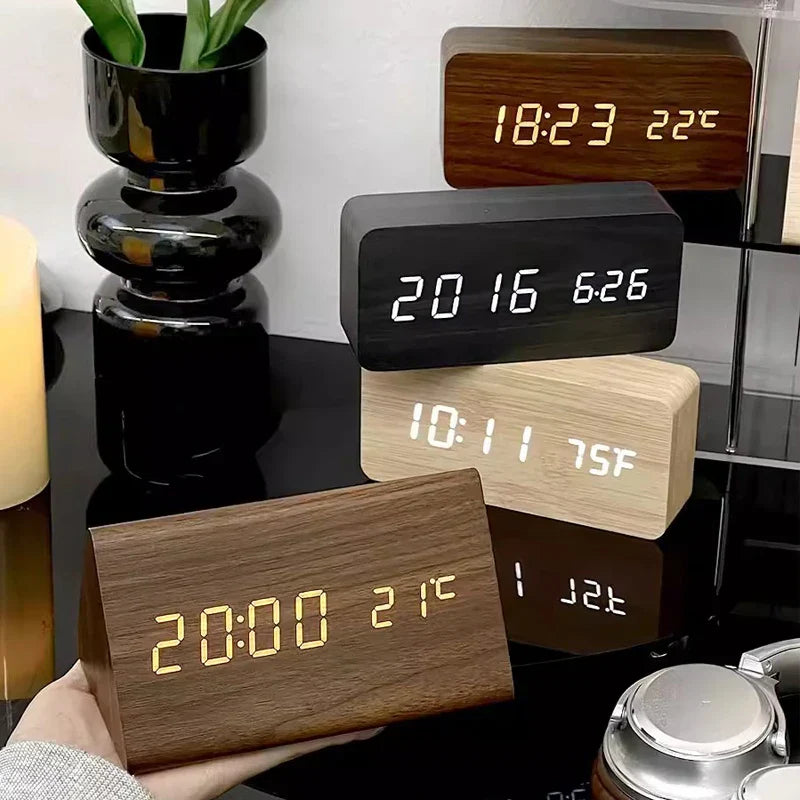 Wooden LED Clock with Voice Control - EcoClock-Black-block-State of Style