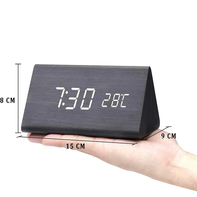 Wooden LED Clock with Voice Control - EcoClock-Black triangle-State of Style