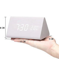 Wooden LED Clock with Voice Control - EcoClock-White triangle-State of Style