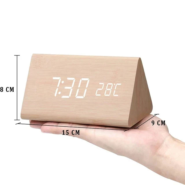 Wooden LED Clock with Voice Control - EcoClock-Wood triangle-State of Style