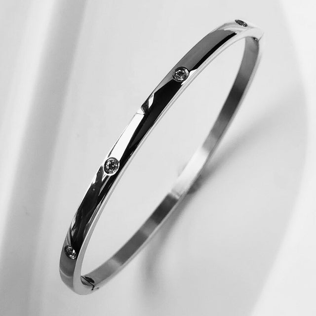 ZIRCON INLAY BRACELET-Silver ten-58-60mm-State of Style
